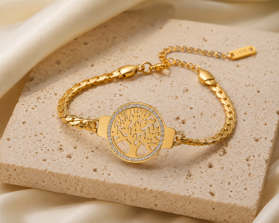 Pulsera Árbol de la Vida — Acero Inoxidable Dorado