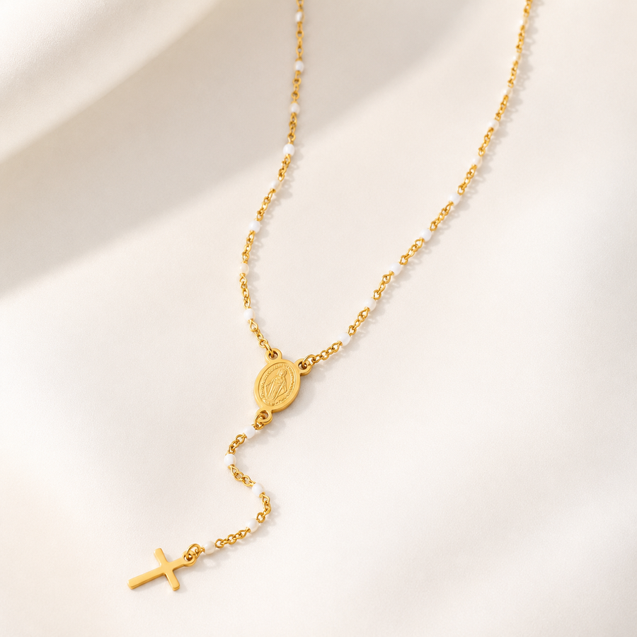 Collar Rosario Dorado — Acero Inoxidable