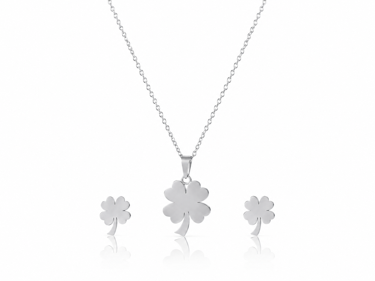 Set Trébol de la Suerte — Collar y Pendientes de Acero
