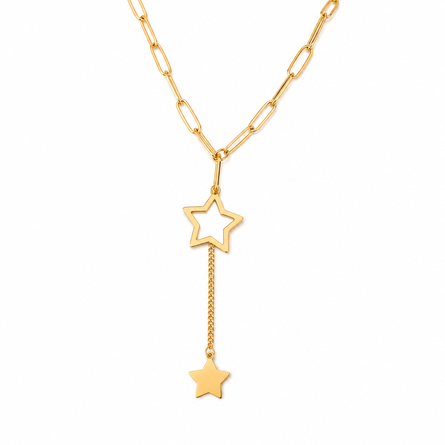 Collar Estrella Doble — Acero Inoxidable